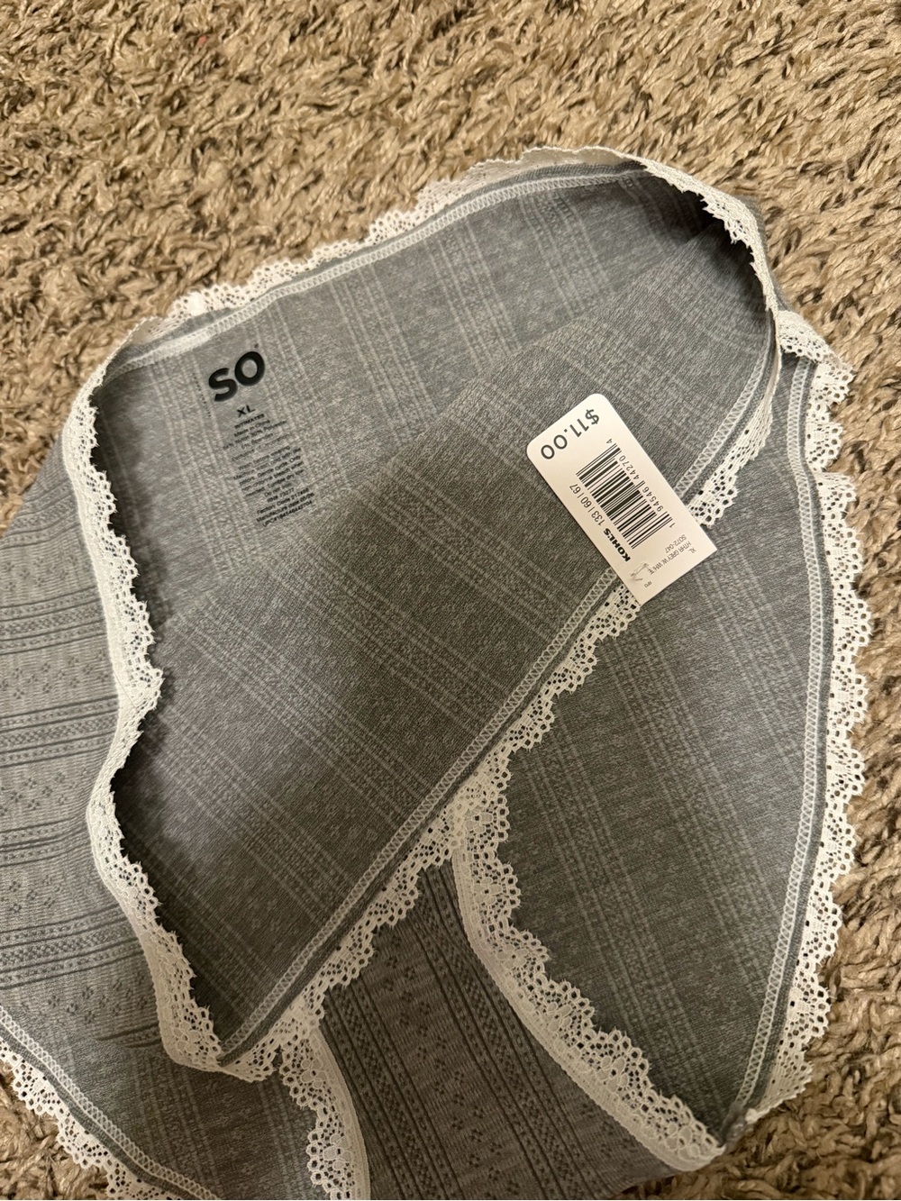 SO Gray Sleep Panties with White Lace Trim